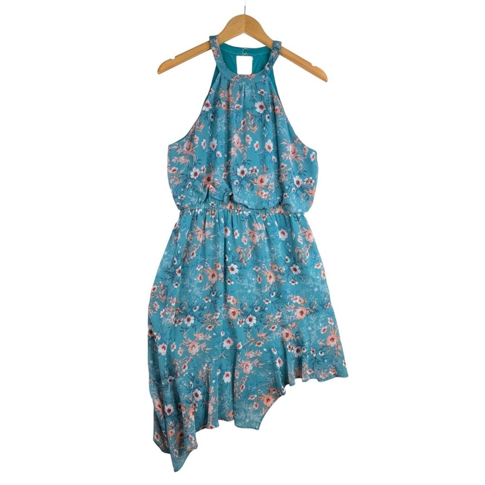 City Studio Women's Floral Sleeveless Asymmetrical Dress Size Large Blue Pink